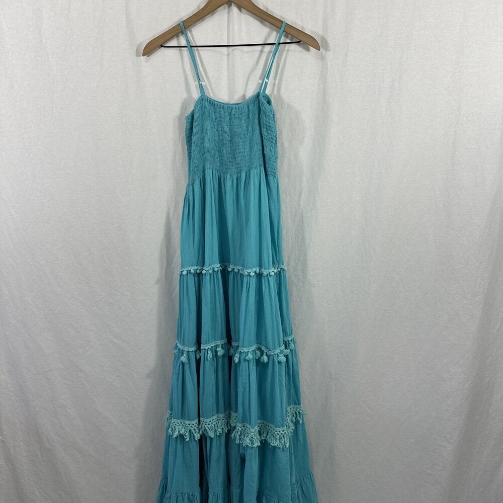 Antica Sartoria by Giacomo Cinque Blue Tiered Tassel Boho Maxi Dress O/S Resort